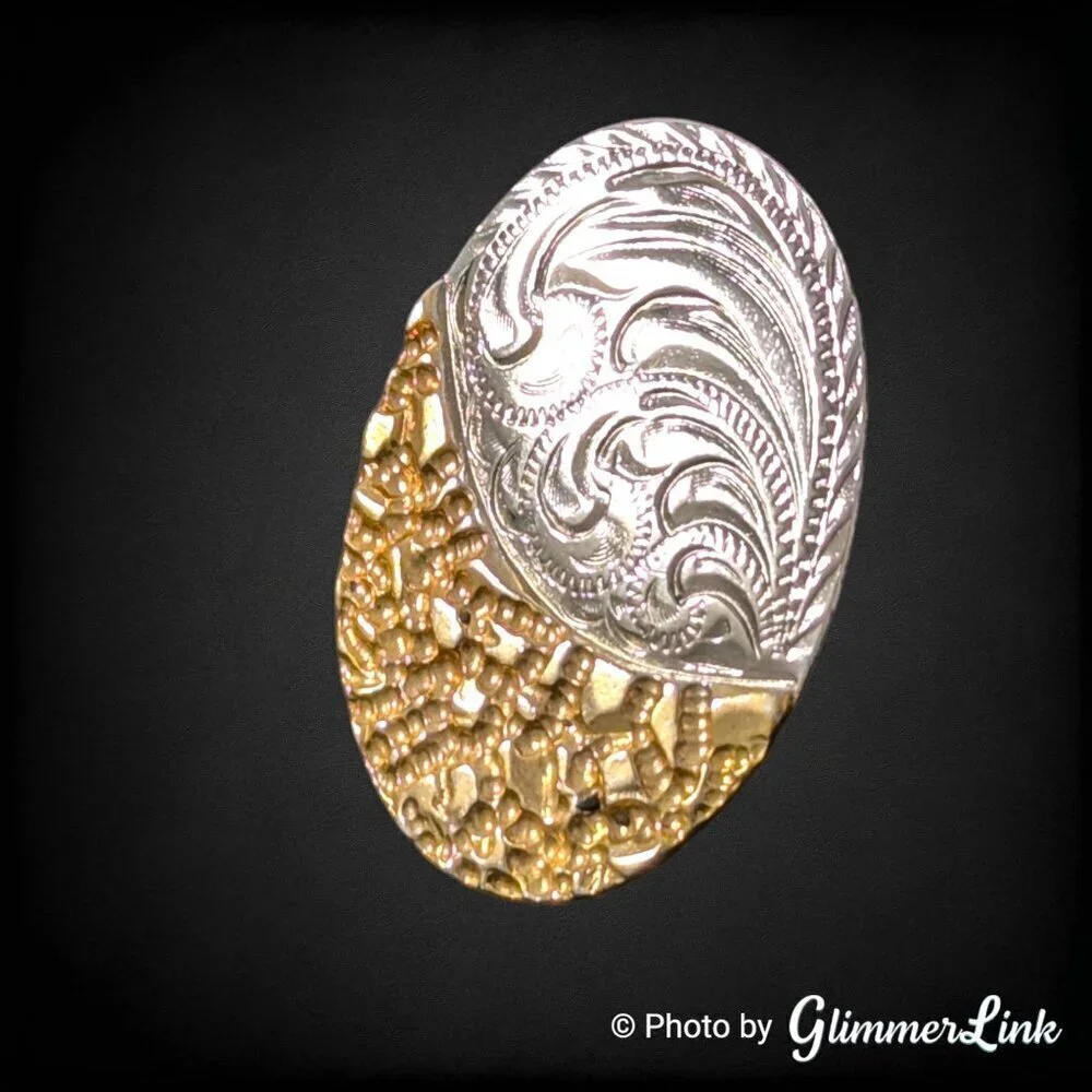 Oval Two Tone Etched Swirl & Nugget Bolo Slide